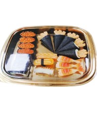 BANDEJA SUSHI DORADA 27X27X5CM 200UND